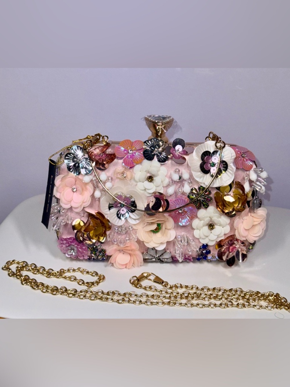 BEBE Embellished Floral Pink Evening Clutch🌺